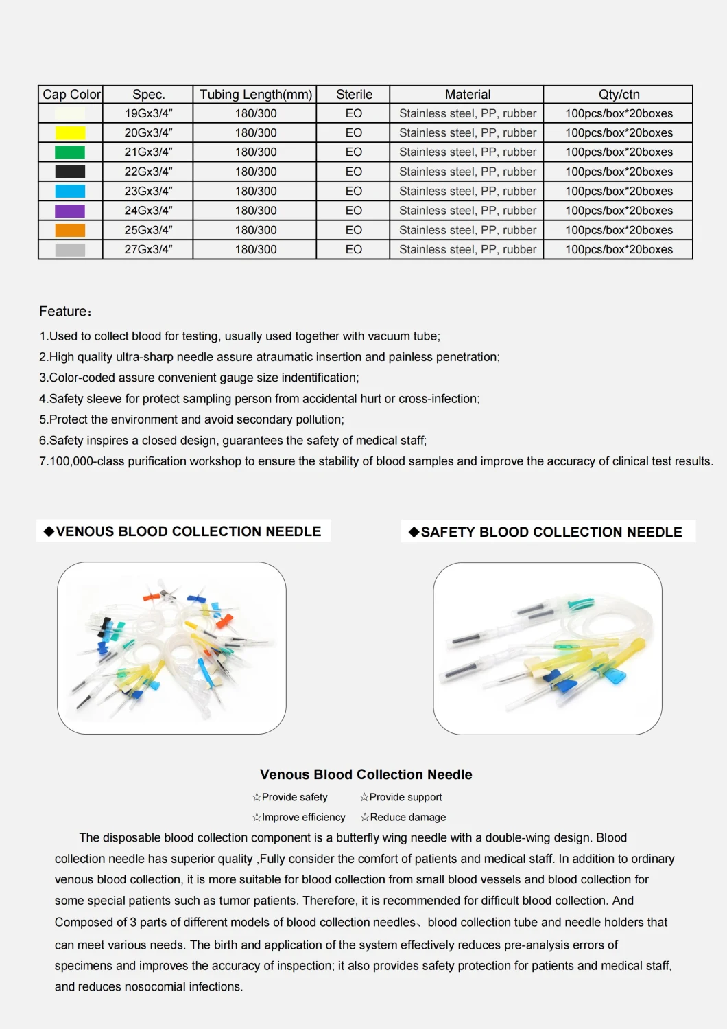 Sterile Hospital Use IV 20g Yellow Wing Butterfly Blood Collection Needle